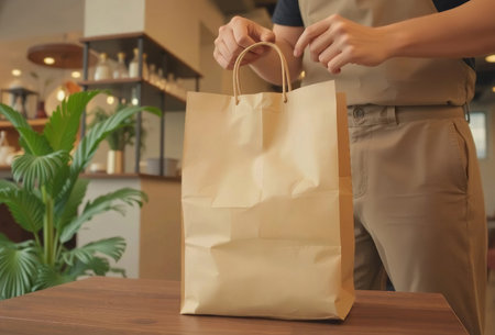 Blank craft delivery paper bag with handle mockup, ai generatedの素材