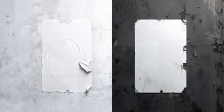 Blank white wheatpaste adhesive torn poster on wall, ai generatedの素材