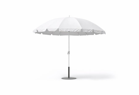 Blank white opened beach umbrella mockup stand, ai generatedの素材