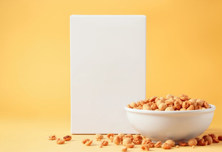 Blank white cereal packaging with full bowl mockup, ai generatedの素材