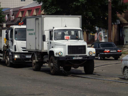 Kazakhstan, Ust-Kamenogorsk, june 2, 2020: Russian off-road truck GAZ-3308のeditorial素材