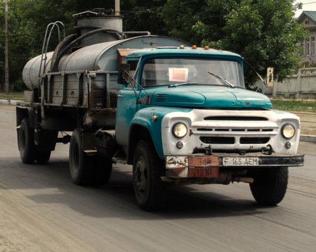 Kazakhstan, Ust-Kamenogorsk, june 6, 2020: Old soviet truck ZIL 130. Retro truck. Grunge