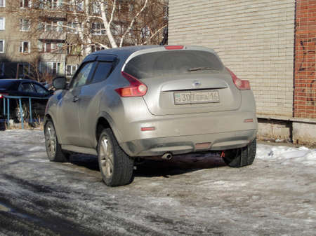 Kazakhstan, Ust-Kamenogorsk, February 24, 2019: Nissan Juke gray color. Japanese carのeditorial素材