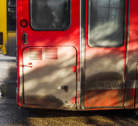 Fragment of the buses. Bus background. Urban transport. Passenger transportationのeditorial素材