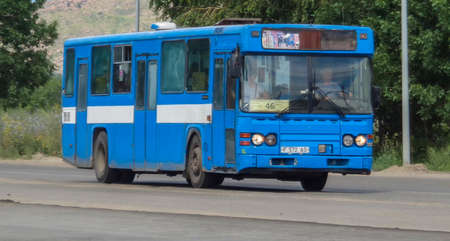 Kazakhstan, Ust-Kamenogork, july 7, 2019: Scania CN112CL. Old blue busのeditorial素材