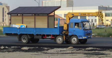 Kazakhstan, Ust-Kamenogorsk, august 16, 2019: Big truck on a city streetのeditorial素材