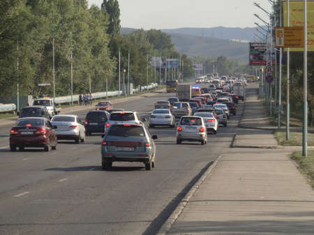 Kazakhstan, Ust-Kamenogorsk, august 16, 2019: Traffic on one of the streets of the cityのeditorial素材