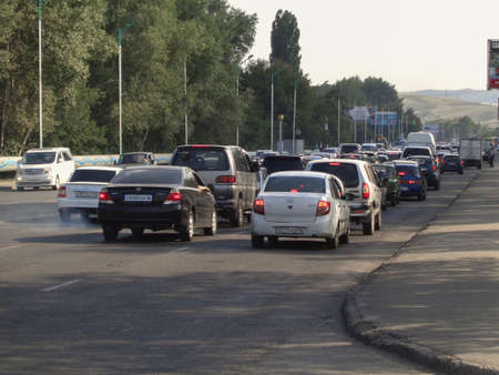 Kazakhstan, Ust-Kamenogorsk, august 16, 2019: Traffic on one of the streets of the cityのeditorial素材