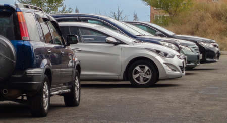 Kazakhstan, Ust-Kamenogorsk, september 8, 2019: Cars parked on the streetのeditorial素材