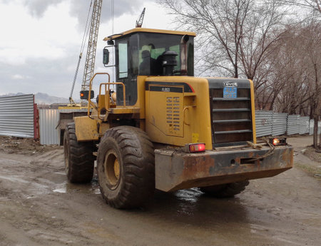 Kazakhstan, Ust-Kamenogorsk, april 10, 2018: Chinese wheel loader LOVOL. Construction engineering
