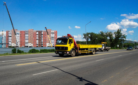 kazakhstan, Ust-Kamenogorsk, may 18, 2022: Traffic. One of the city streets. Urban landscape....