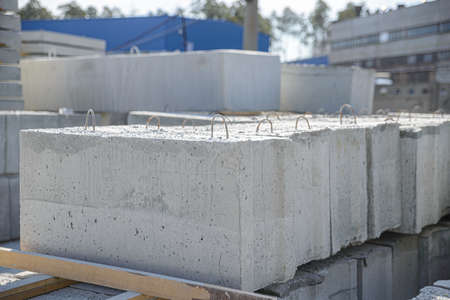 Foundation blocks ready for the construction of buildings and structuresの写真素材