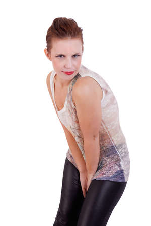 beautiful and happy middle-aged woman, looking to camera, isolated on white background, studio shotの写真素材