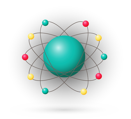 Atom, color model with electrons and nucleusのイラスト素材