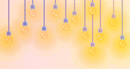 Background with colorful glowing light bulbのイラスト素材
