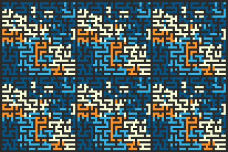 Square seamless pattern of colored labyrinth, flat