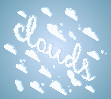 Isometric white clouds with cloudy text effect, vector illustrationのイラスト素材