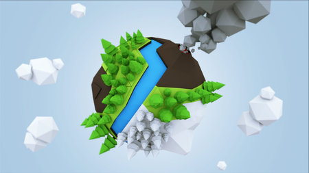 3D Low Poly Planet, rendering illustrationの写真素材