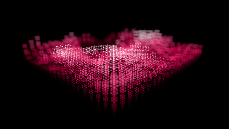 Grid of bright atom array shapes, motion blur. Abstract 3d rendering background.の写真素材