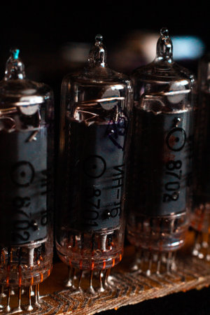 Nixie tubes IN-16 on a printed circuit board with electronic components