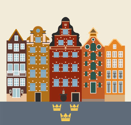 Stockholm landscape, Scandinavian architecture, vector illustrationのイラスト素材