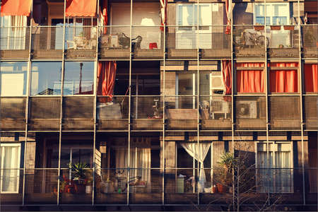 View of Parallell of Barcelona, A typical high-rise Spanish houseの写真素材