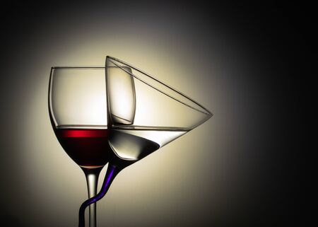 Two glasses on a black backgroundの写真素材