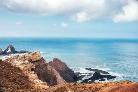 Rocks and Cliffs along the Coast of Lagos, Algarve, Portugalの写真素材