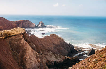 Rocks and Cliffs along the Coast of Lagos, Algarve, Portugalの写真素材