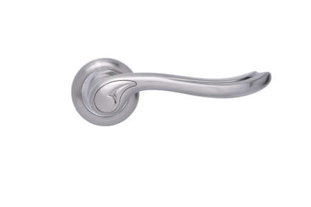 Metal door handle isolated on white background side viewの写真素材