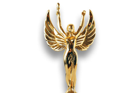 golden angel isolated on white background. 3d render illustration.の写真素材