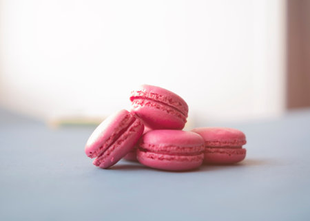 Pink macaroon on a white background. selective focus.の写真素材