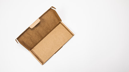 Cardboard box isolated on white background. top view. copyspace.の写真素材