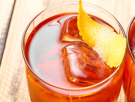 Negroni cocktail top view, close up.の写真素材