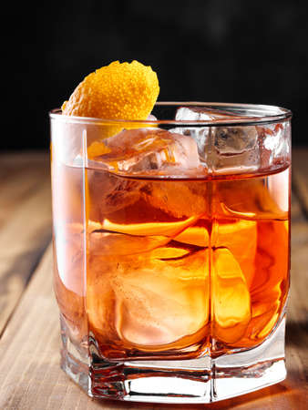 Negroni cocktail top view, close up.の写真素材