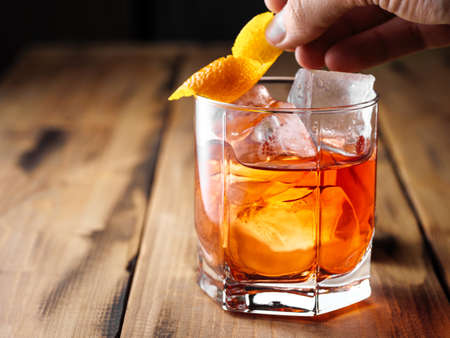 Negroni cocktail top view, close up.の写真素材