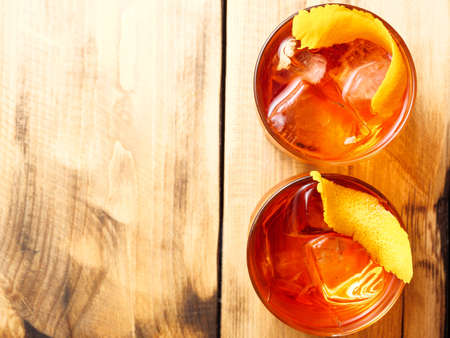 Negroni cocktail top view, close up.の写真素材