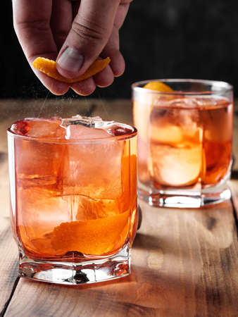 Negroni cocktail top view, close up.の写真素材