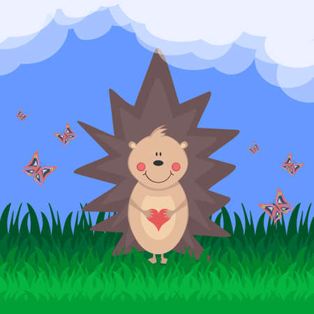 Hedgehog with a heart. Valentine's day cardのイラスト素材