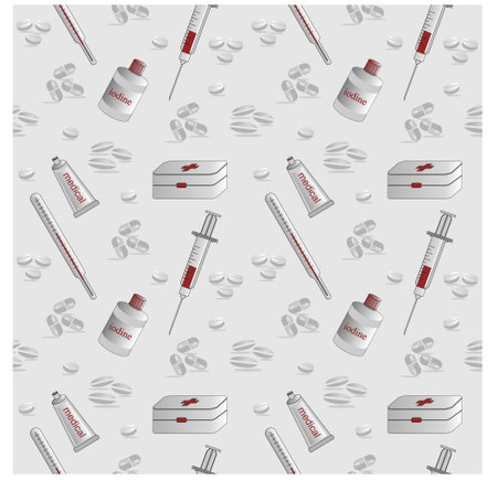 Medical pattern. First-aid kit, thermometer ointment tabletsのイラスト素材