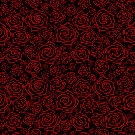 Beautiful seamless pattern with red roses on black background. Vector illustrationのイラスト素材