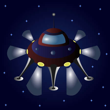 Cartoon flying saucer among the stars.のイラスト素材