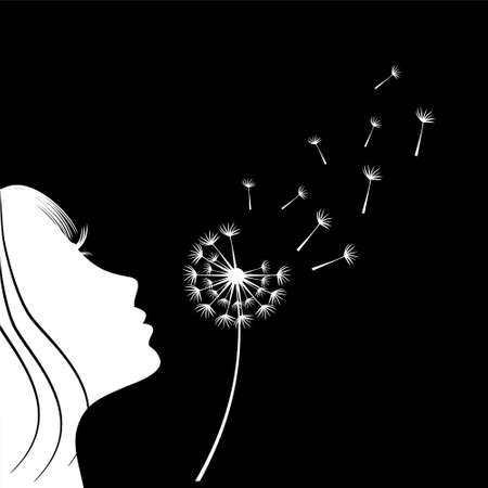 The girl is blowing a dandelion. Silhouette.のイラスト素材