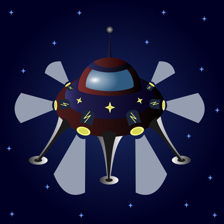 Cartoon flying saucer among the stars. UFO. Vector illustration.のイラスト素材