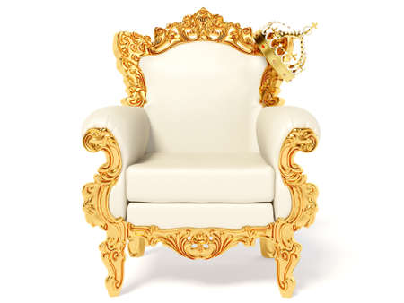 gold throne and crown on whiteの写真素材
