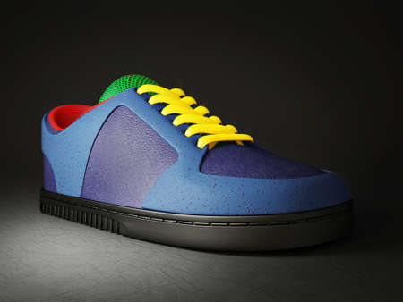 modern sneakers isolated on a black backgroundの写真素材