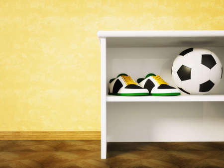 modern sneakers stay  with a football  ball.の写真素材