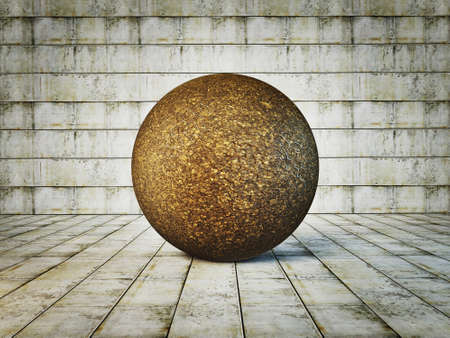 big brown sphere in a concrete room. の写真素材