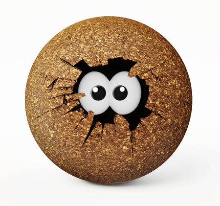 brown sphere with eyes inside, isolated on a white.