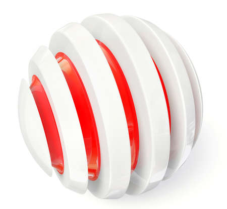 modern striped sphere isolated on a white backgroundの写真素材
